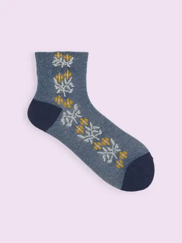 【3足1,386円】ゴム口ゆったりフロートフラワーラインショートソックス