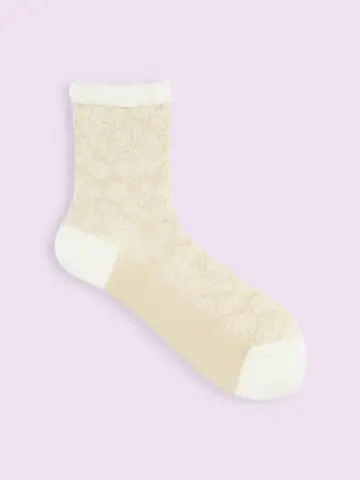 【3足1,386円】毛混 フリル総花柄レースショートソックス