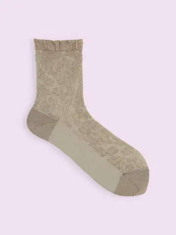 【3足1,386円】毛混 フリル総花柄レースショートソックス