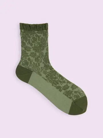 【3足1,386円】毛混 フリル総花柄レースショートソックス