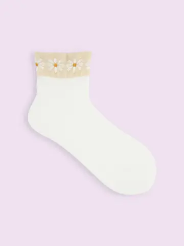 【3足1,386円】ゴム口ゆったりトップフロートフラワーショートソックス