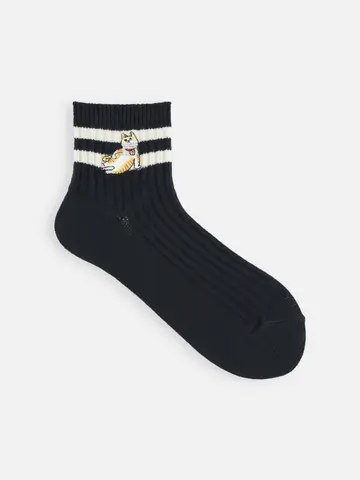 岡山限定さんじゅーろー刺繍ラインリブショートソックス