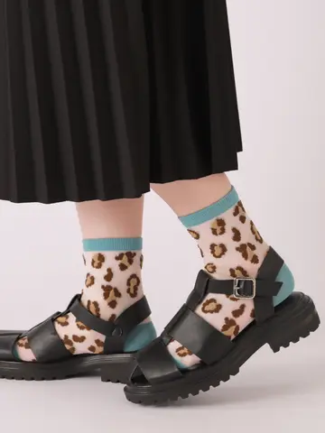【3足1,386円】チュールヒョウ柄ショートソックス