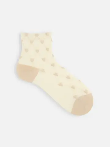 毛混フロートハートタイルショートソックス