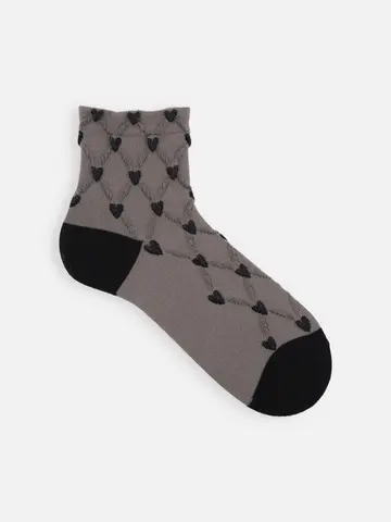 毛混フロートハートタイルショートソックス