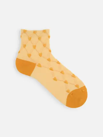 毛混フロートハートタイルショートソックス