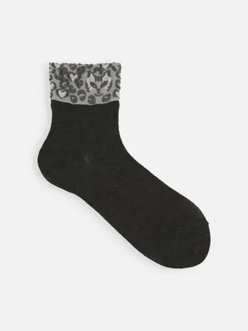 毛混ゴム口ソフトレオパードキャットショートソックス