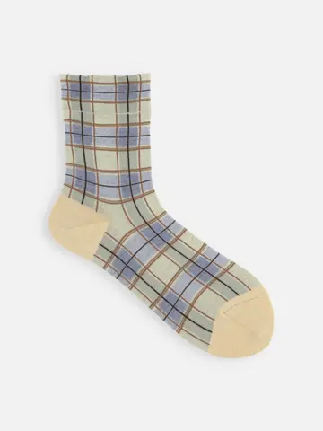 毛混チェック柄ショートソックス