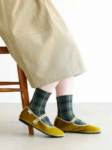 毛混チェック柄ショートソックス
