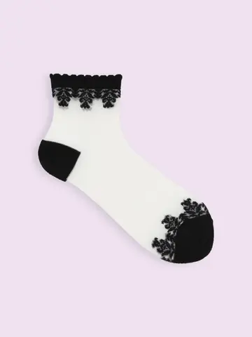 【3足1,386円】ゴム口ゆったりチュールオリエンタル柄ショートソックス