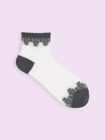 【3足1,386円】ゴム口ゆったりチュールオリエンタル柄ショートソックス