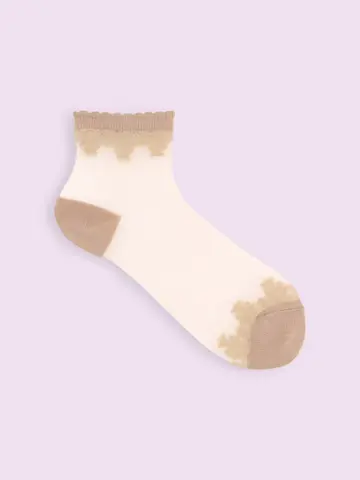 【3足1,386円】ゴム口ゆったりチュールオリエンタル柄ショートソックス
