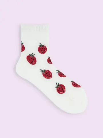 【靴下屋fam】カラフルいちご柄ショートソックス