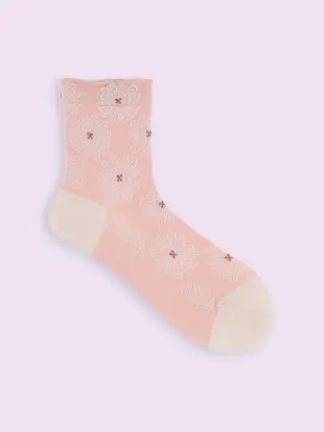 【靴下屋fam】フラワーフロートショートソックス