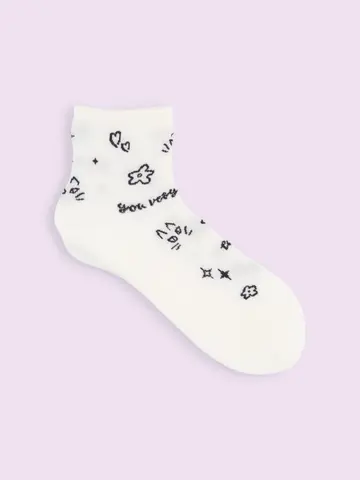 【靴下屋fam】手書き風線画ショートソックス