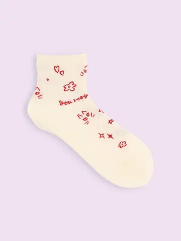 【靴下屋fam】手書き風線画ショートソックス