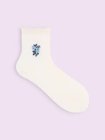 【靴下屋fam】フロート額縁小花ショートソックス