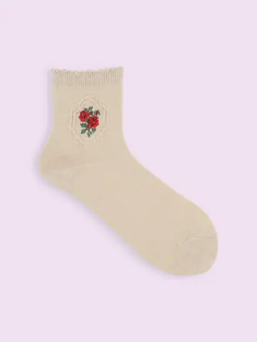 【靴下屋fam】フロート額縁小花ショートソックス