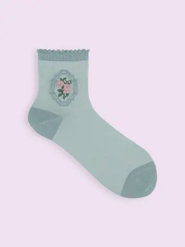 【靴下屋fam】フロート額縁小花ショートソックス