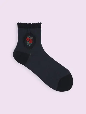 【靴下屋fam】フロート額縁小花ショートソックス