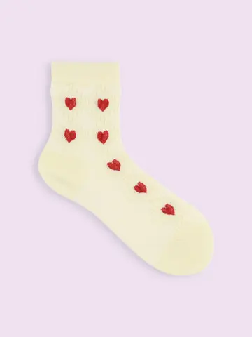 【3足1,386円】毛混ニット風ハート柄ショートソックス