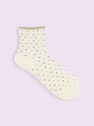 【3足1,100円】トップ切り替え2色ドットショートソックス