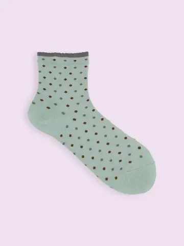 【3足1,100円】トップ切り替え2色ドットショートソックス