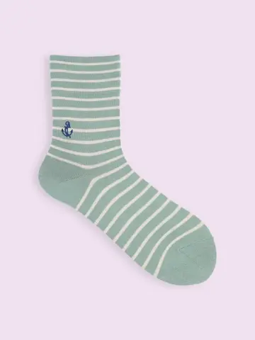 【3足1,386円】ボーダーいかり刺繍ソックス