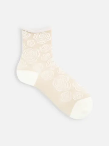 毛混ゴムなしくるくるバラ柄フロートソックス