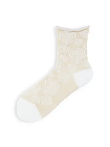 【3足1,485円】履き口ゆったりローズ柄ソックス