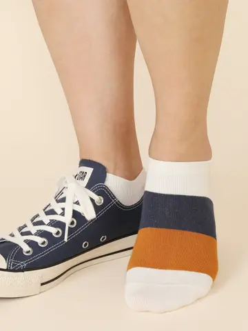 【靴下屋fam】メンズ 太切替スニーカー丈ソックス