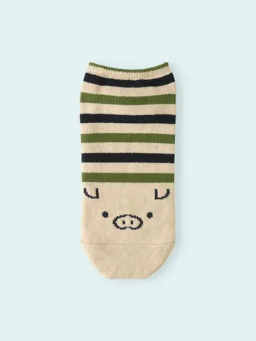 【靴下屋fam】メンズ ブタさんコアラさんボーダースニーカー丈ソックス