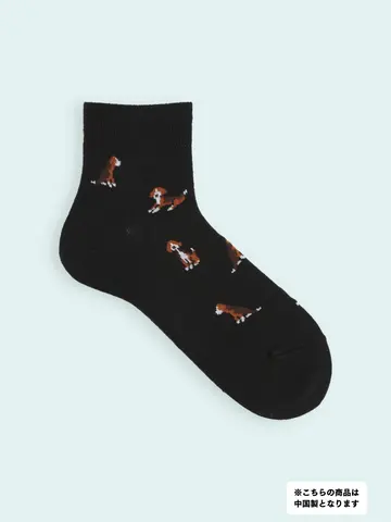 【靴下屋fam】メンズ ビーグル・ダルメシアン柄ショートソックス