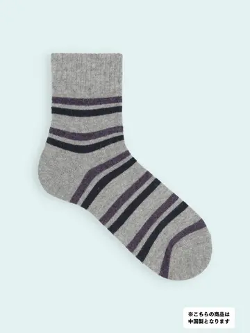 【3足1,386円】メンズ 毛混 2色ボーダーショートソックス