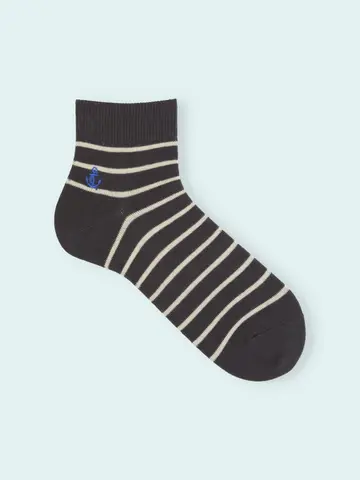 【3足1,386円】メンズ ボーダーいかり刺繍ショートソックス