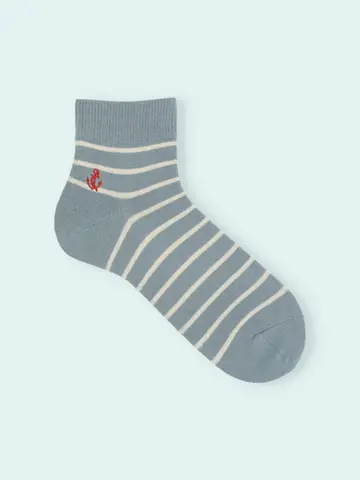 【3足1,386円】メンズ ボーダーいかり刺繍ショートソックス