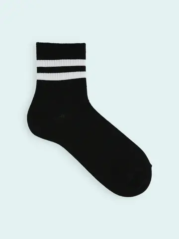 【靴下屋fam】メンズ リブ2本ラインショートソックス