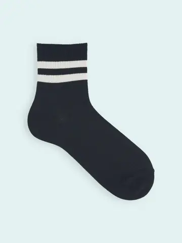 【靴下屋fam】メンズ リブ2本ラインショートソックス