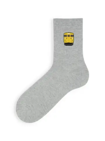岡山限定 メンズ115系電車刺繍5×1リブ無地ソックス