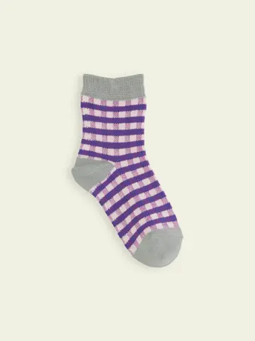 【3足1,386円】キッズ ギンガム3面切替ショートソックス 