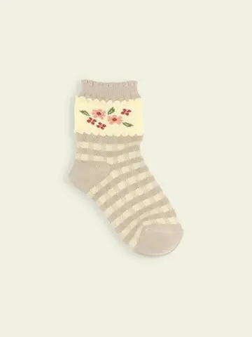 【3足1,386円】キッズ 小花チェック柄ショートソックス