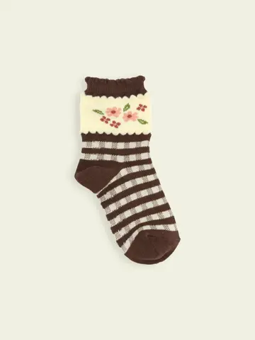 【3足1,386円】キッズ 小花チェック柄ショートソックス