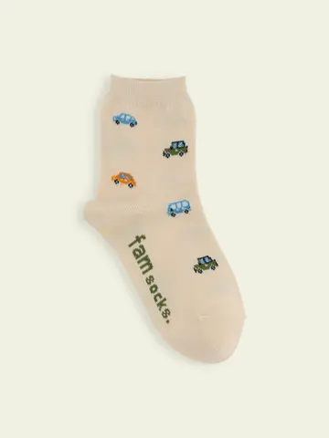 【靴下屋fam】キッズ くるま柄ショートソックス