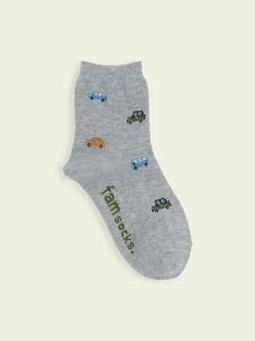 【靴下屋fam】キッズ くるま柄ショートソックス