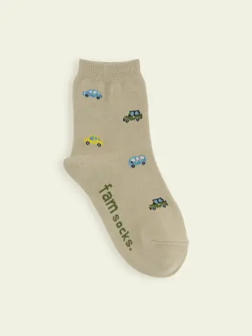 【靴下屋fam】キッズ くるま柄ショートソックス