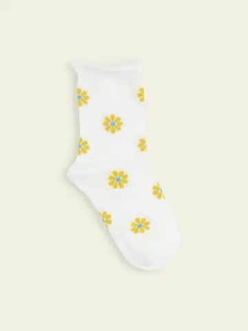 【靴下屋fam】キッズ くるくるワッフル花柄ショートソックス