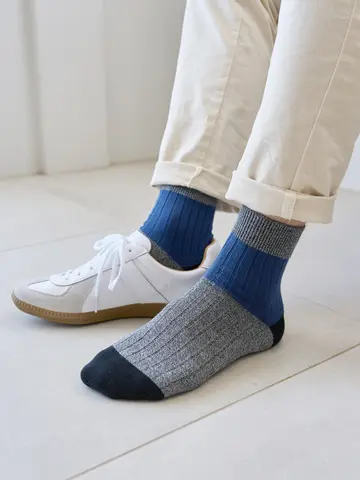 【Tabio MEN】綿リブカラーパネルショートソックス