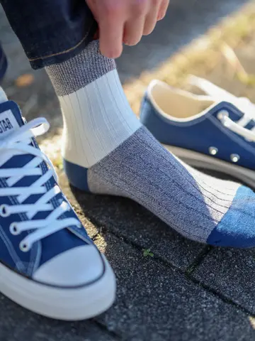【Tabio MEN】お洒落見えする綿リブカラーパネルショートソックス(27.0～29.0cm)