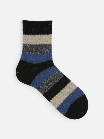 【Tabio MEN】ウールネップ異素材ボーダーショートソックス