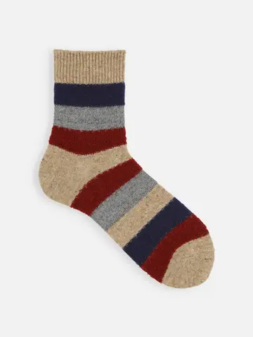 【Tabio MEN】ウールネップ異素材ボーダーショートソックス